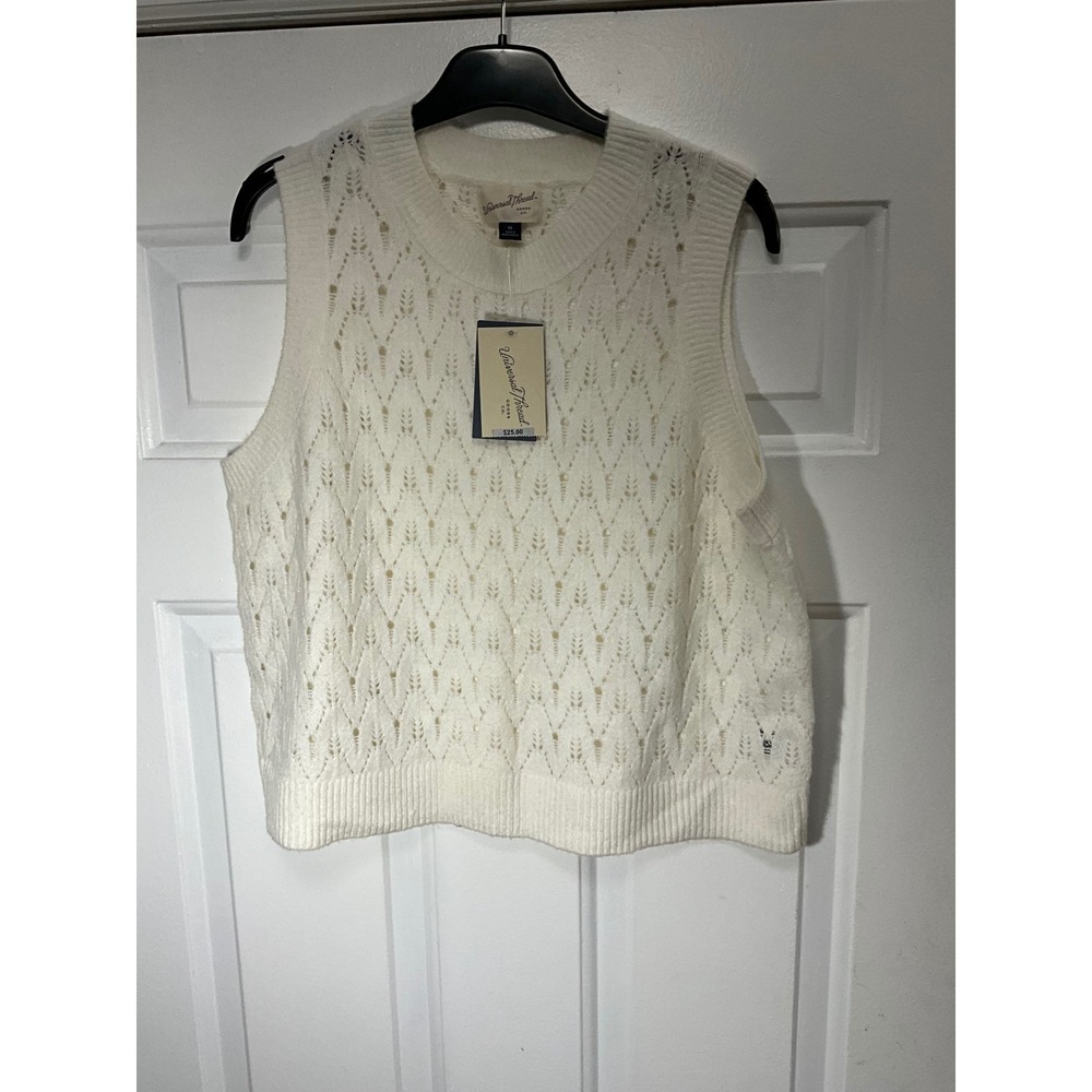 Universal Thread Womens XL Cream Pointelle Knit Sweater Vest Sleeveless Crewneck